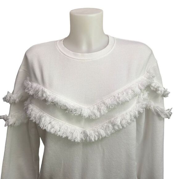 RAILS Kinsey Ruffled Fringed‎ Crewneck Sweatshirt in White size small cotton - Picture 2 of 9